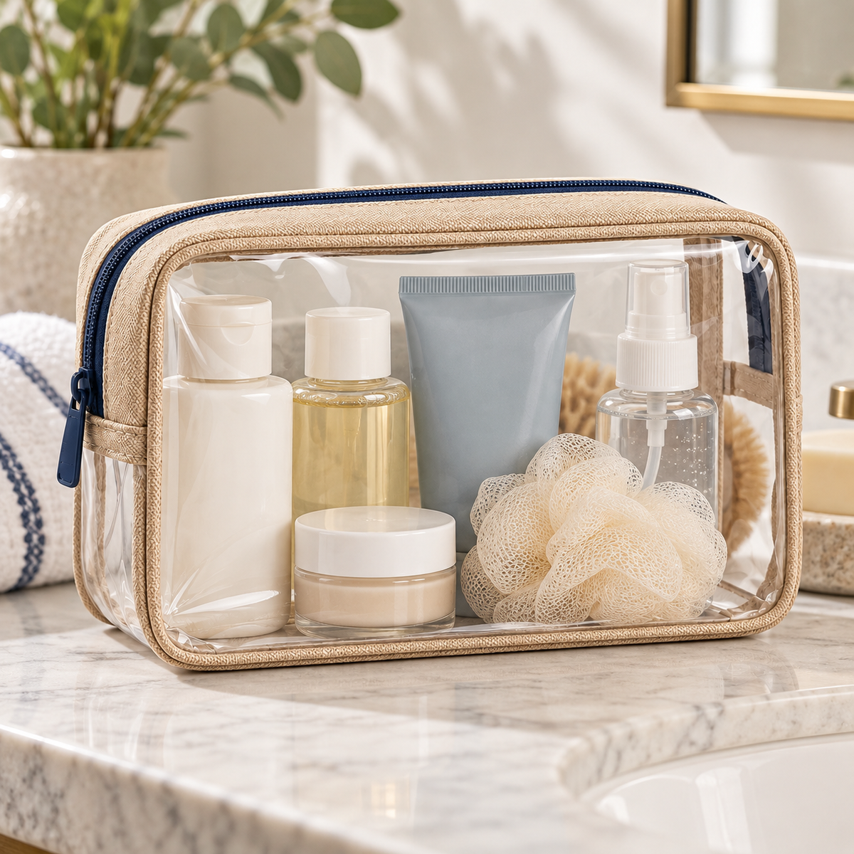 Clear Travel Toiletry Pouch — lifestyle view