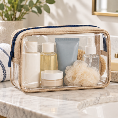 Clear Travel Toiletry Pouch — lifestyle view